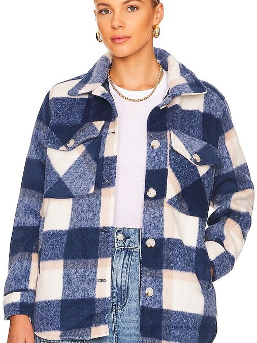 Blank NYC Navy & Cream Plaid Teddy Shacket